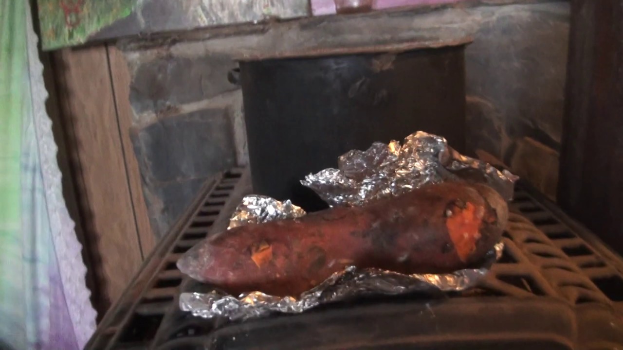 Wood Stove Cook Sweet Potato 11 18 - YouTube