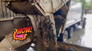 Why is there SO much Liquid in these loads?! Watch the Goop FLOW out of these Garbage Trucks