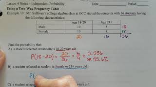 Algebra 2 - Probability - Two-Way Tables