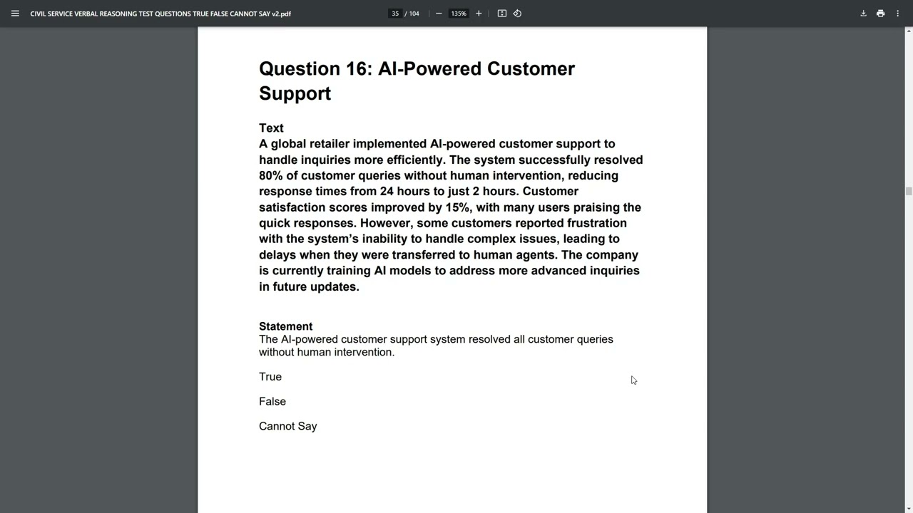 Civil Service Verbal Test - Practice Scenario - AI Powered Customer Support