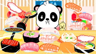 การท่องเที่ยวญี่ปุ่นของแพนด้าทงอี ซูชิโอซาก้า ม็อกบัง (Japan Osaka Sushi Mukbang Animation ASMR)