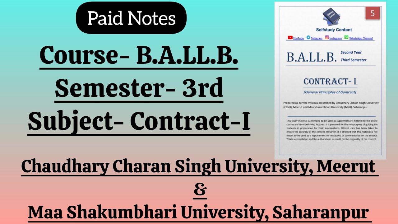 BALLB (3rd Sem) Contract-I Paid Notes | CCS University & MS University 