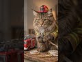 Maine Coon Firefighter With a Tiny Hose
