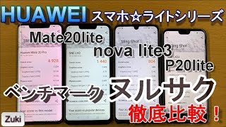 HUAWEIライトシリーズ スマホヌルサク比較！Mate20lite・nova lite3・P20lite・Mate20Pro ベンチマーク徹底比較！