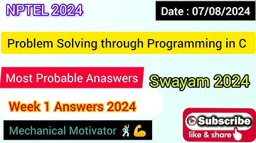 Problem Solving through Programming in C | Week 1 Quiz | Assignment 1 Solution | NPTEL | SWAYAM 2024