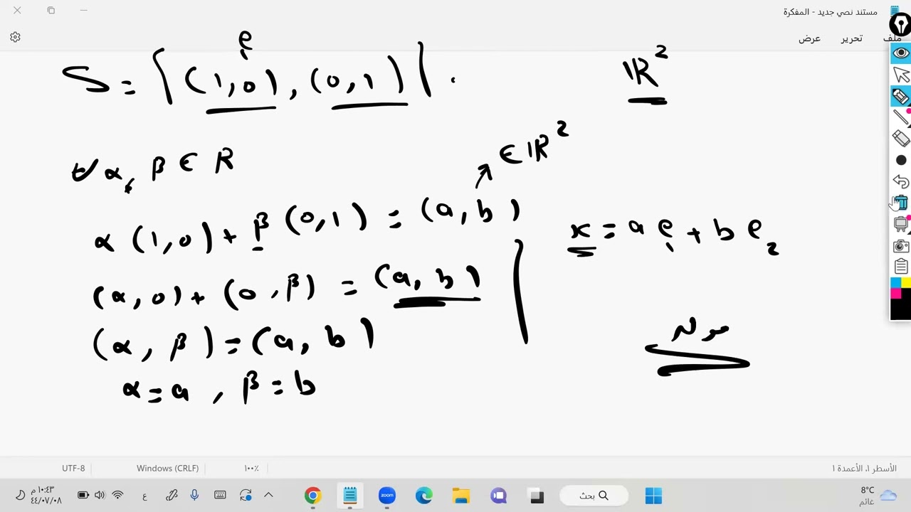 المجموعة المولدة للفضاء الشعاعي (جبر 1)