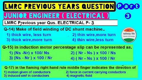 lmrc previous years question part-3 | junior engineer Electrical | Fleming right hand rule & Slip