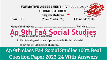 Ap 9th class Fa4 social studies question paper 2024|9th class fa4 social studies question paper 2024