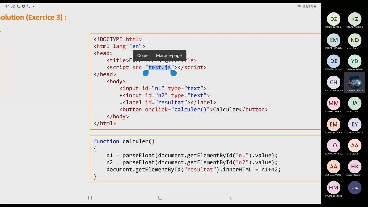 14. JavaScript: Exercice Function et Onclick Somme de deux nombres ...