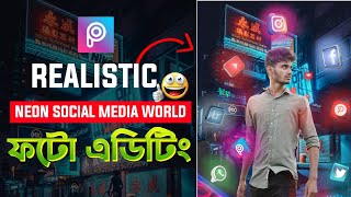 Neon Social Media Icon Photo Editing Tutorial | Picsart Photo Editing Bangla Tutorial screenshot 5