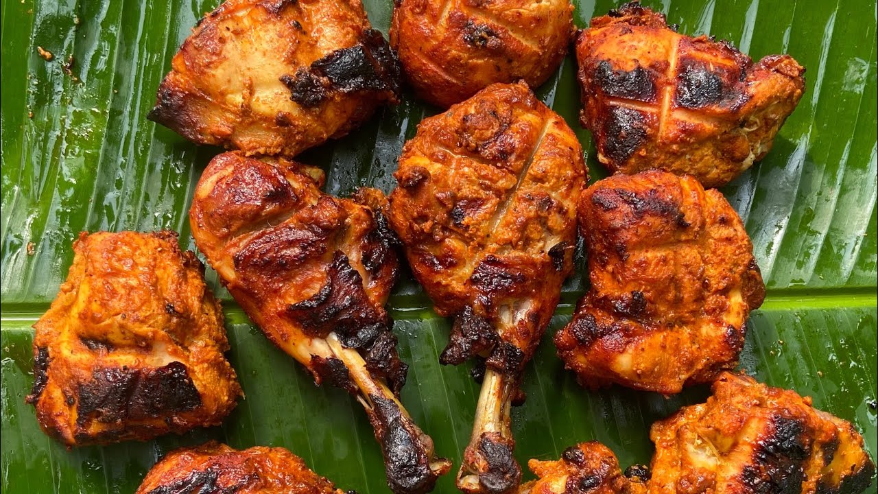 GRILLED CHICKEN cooking in my VILLAGE Chicken Tandoori Recipe
