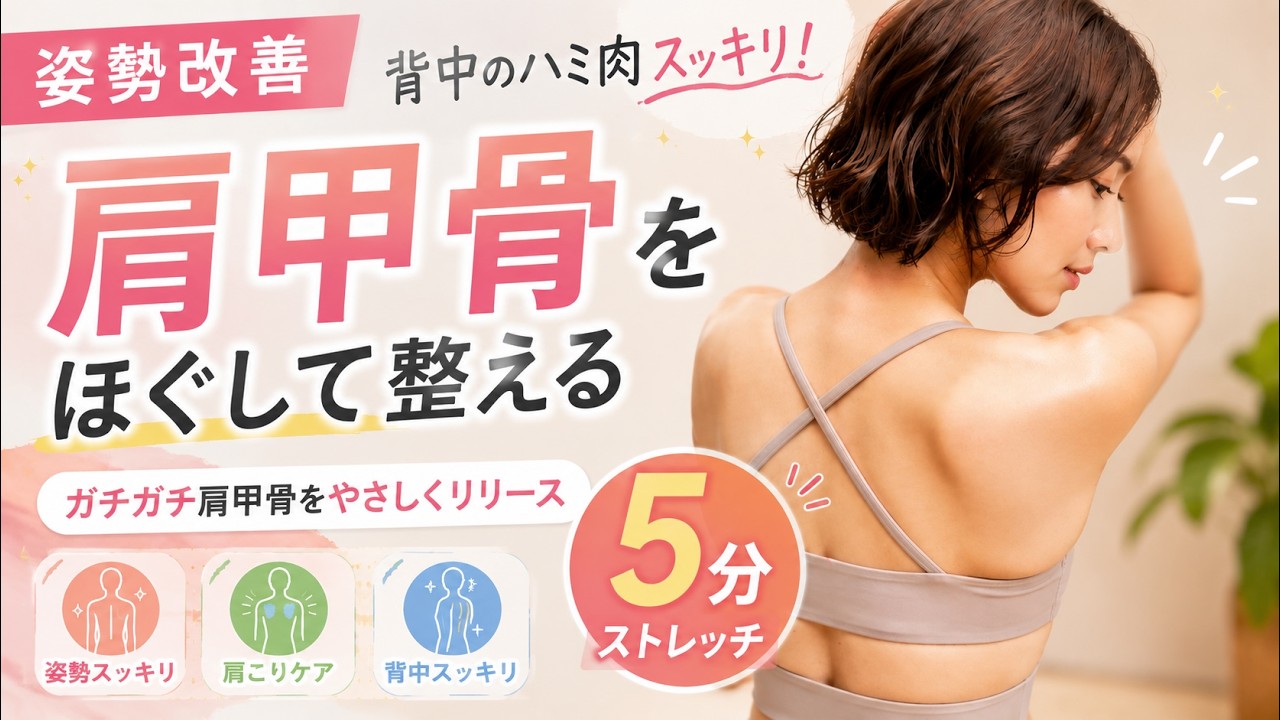 【姿勢改善】背中のハミ肉スッキリ!ガチガチ肩甲骨をほぐす 5分ストレッチ