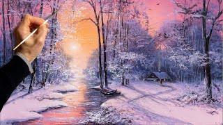 Acrylic Landscape Painting  Winter Sunset / Easy Art / Drawing Lessons / Satisfying Relaxing.