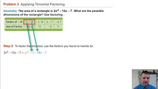 Algebra 1 8-6 Factoring ax² + bx + c: Problem 3 - Applying Trinomial Factoring