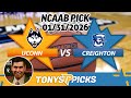 Connecticut vs. Creighton Pick 1/31/26 NCAAB Pick Prediction