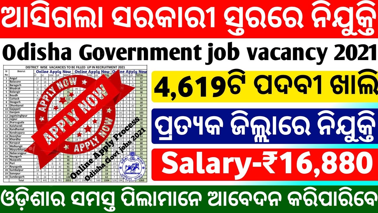 Odisha Government job vacancy 2021|Post-4619|odisha job updates 2021|odisha job alert|Odisha jobs