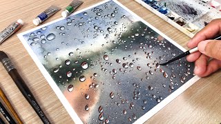 Rain Drops in Watercolor Painting