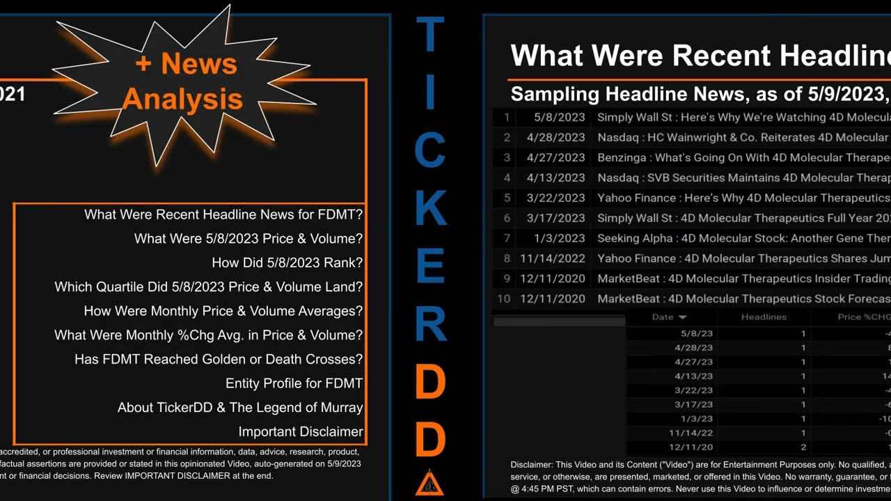 FDMT News along with Price and Volume Analysis FDMT Stock Analysis $FDMT Latest News TickerDD FDMT P