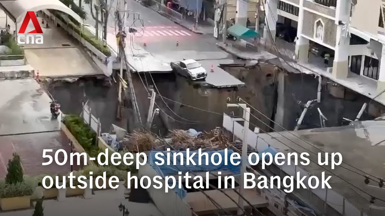 Massive sinkhole opens up outside hospital in Bangkok
