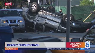 SUV overturns at end of violent pursuit crash in Los Angeles