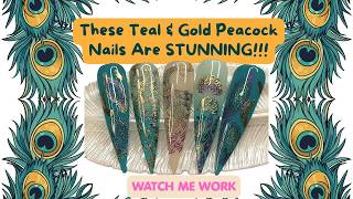 These Teal & Gold Peacock Nails Are STUNNING 😍🦚  Subscriber Request Nail Art