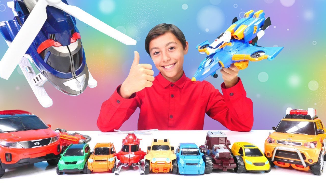 Tobot oyuncak arabalar oyuncak açılımı. 5 farklı Tobot dönüşen araçları açıp silahını deniyoruz