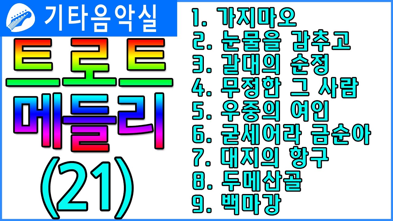 트로트기타/가지마오/눈물을감추고/갈대의순정/무정한그사람/우중의여인/굳세어라금순아/대지의항구/두메산골/백마강/트로트메들리(21)#기타음악실
