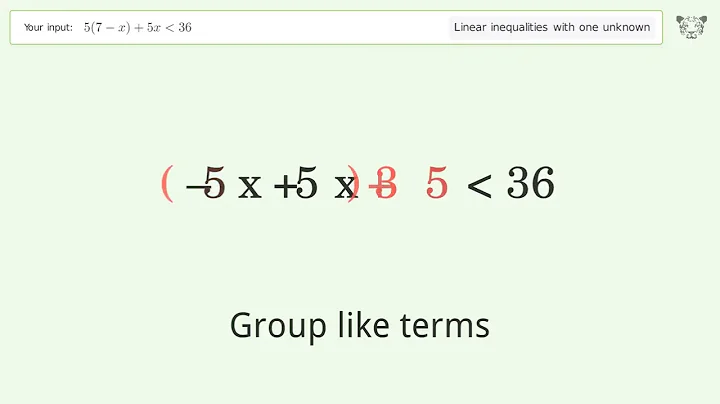 Solving Linear Inequalities: 5(7-x)+5x is Smaller Than 36