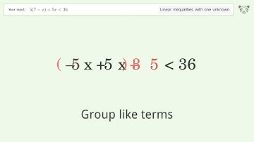 Solving Linear Inequalities: 5(7-x)+5x is Smaller Than 36