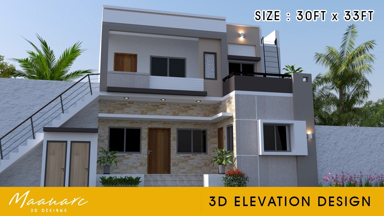Simple and modern house elevation design with plan - Size 30 ft X 33 ft ...