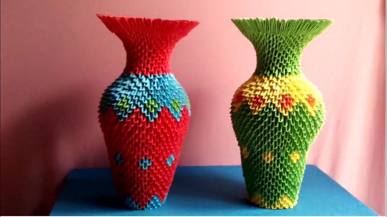 How to make 3d origami vase Làm lọ hoa origami 3d V3 YouTube