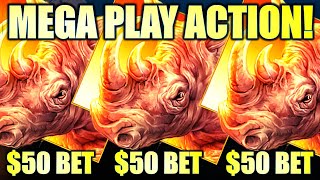 MEGA PLAY ACTION! $50.00 BET FEATURE (I JUST CAN’T STOP! 😅) RAGING RHINO RAMPAGE Slot Machine (SG)