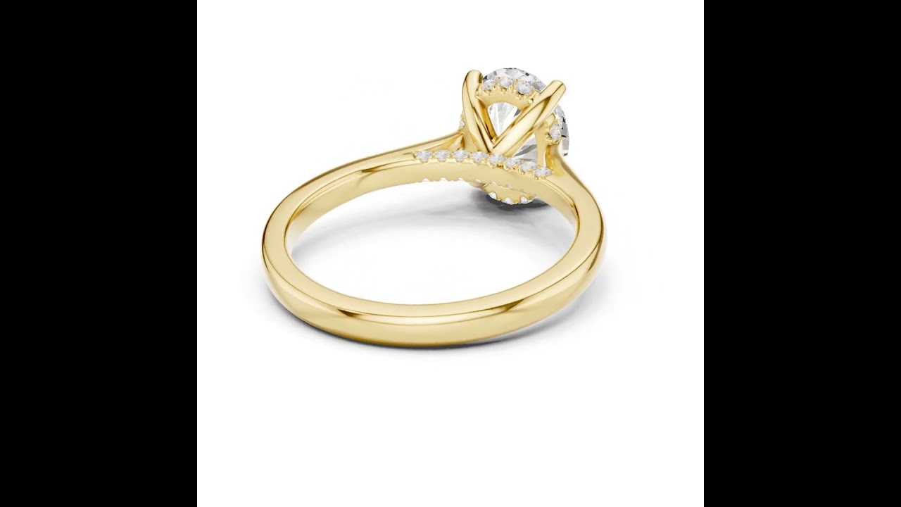 Oval Cut Solitaire Hidden Halo with Pave Engagement Ring