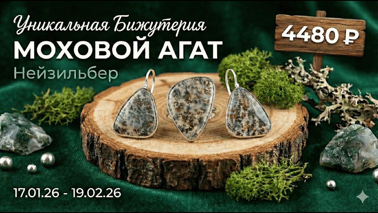 Моховой агат, кианит в нейзильбере. Серьги + кольца, отдельные кольца до 19 февраля 2026 года.