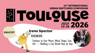 DEM35 Irena Spector
Meet Irena Spector, one of our instructors at the Urban Sketchers Symposium in Toulouse, France, on July 15-18, 2026! #USkToulouse2026
Demo/Activity DEM35
Toulouse in Four Moves: Wash, Shape, Line, Life— Building a City Sketch Step by Step
In this demo, I’ll walk you through a step-by-step approach to building an urban
watercolor sketch — from setting the atmosphere with loose washes and
Toulouse’s rose-toned palette to connecting elements with line, and finishing with
vibrant details that add rhythm, structure, and life to the scene.
The Urban Sketchers Symposium is in Toulouse, France, on July 15-18, 2026.
The Urban Sketchers International Symposium is an annual educational event organized by Urban Sketchers (USk), a nonprofit dedicated to fostering the practice of on-location observational sketching. urbansketchers.org
It brings together sketchers of all levels for four days of valuable field-sketching instruction, inspiration, and opportunities for participants to meet new friends.
Join us! Registration opens on February 28, 2026, 12pm CET on Eventbrite
https://bit.ly/USkToulouse2026Eventbrite
Check your local time
https://bit.ly/USkToulouse2026_WorldClock
Read and download a copy of the full Symposium Online Program
HERE: https://bit.ly/4jT4XbA
QUESTIONS? Check the FAQ for more information.
https://urbansketchers.org/usk-symposium-toulouse-faq/
https://www.instagram.com/irena_spector/ DEM35 Irena Spector