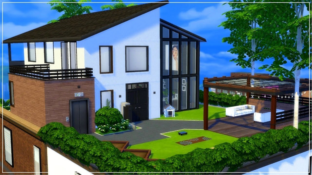 The Sims 4| House Build | Monochrome Rooftop House + CC Links - YouTube