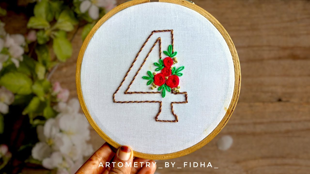 Pattern Using Number 4 How to stitch numbers with florals | Stitching number Four 4 ...
