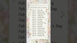 💖❣️Valentine Week 2026 List: 7 Feb to 14 Feb Full Schedule | Rose Day to Valentine's Day | #shorts🌹