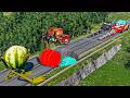 Big & Small McQueen & Police Car vs Zombie Tow Mater, Giant Hole & Saws BeamNG.drive