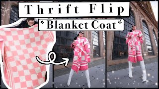 THRIFT FLIP! I MADE A BLANKET COAT / Sewing a Statement Piece DIY Upcycling Vintage Fashion Easy fun