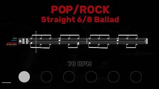 Pop/Rock Straight 6/8 Ballad Drum Tutorial │ Ride Variation │ Sheet Music + Play-Along │ 70→40 BPM