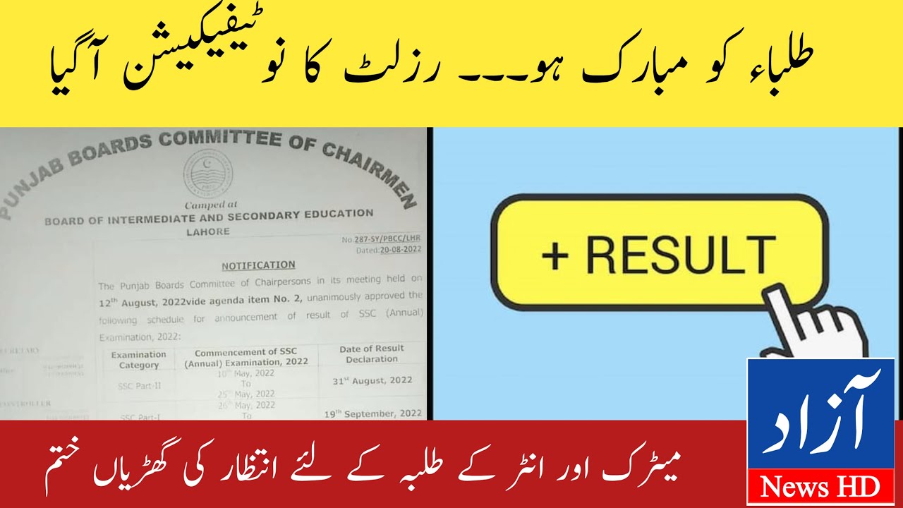 Final Notification of Matric Result 2022 Announced | Matric & Inter Result 2022 News | Azad News HD