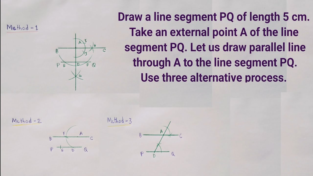 Draw PQ= 5cm. Taking an external point A. draw parallel line using ...