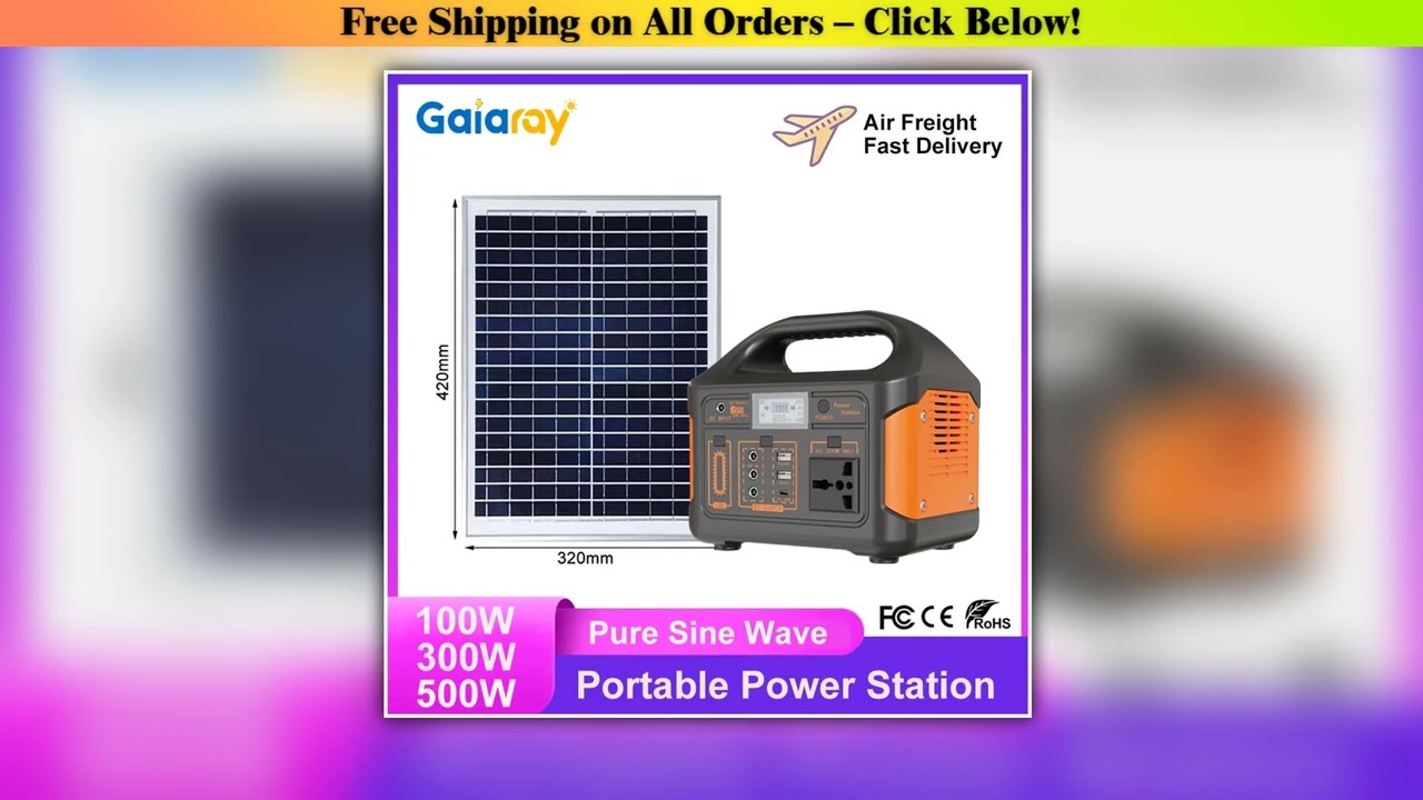 Gaiaray 100W 300W 500W Portable Power Station Pure Sine Wave Solar Generator 110V/220V UPS Camping