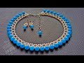 ⚜️Blue Gemstone & Pearl Necklace & Earrings/ Beaded Jewelry Tutorial Diy