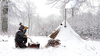 Hot Tent Camp In A Snowstorm | New Camping Tent | Wood Stove