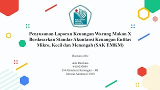 Penyusunan Laporan Keuangan Warung Makan X Berdasarkan SAK Entitas Mikro, Kecil dan Menengah