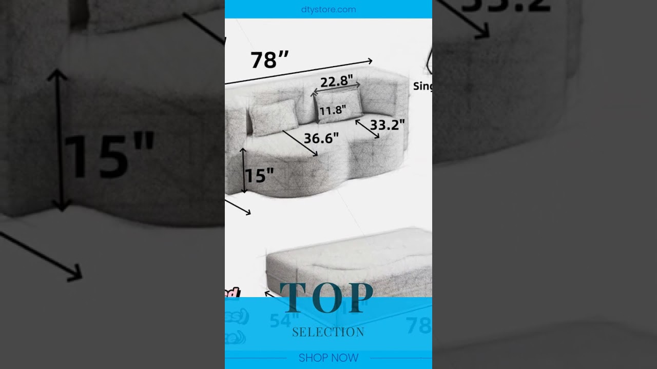 Modern Floor Sofa with 2 Pillows, Convertible Plush Corduroy Foam-Filled Sleeper Sofa Bed,15 ' Fu...