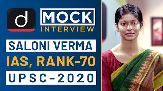 Saloni Verma - 70, IAS - UPSC 2020 - Mock Interview I Drishti IAS English