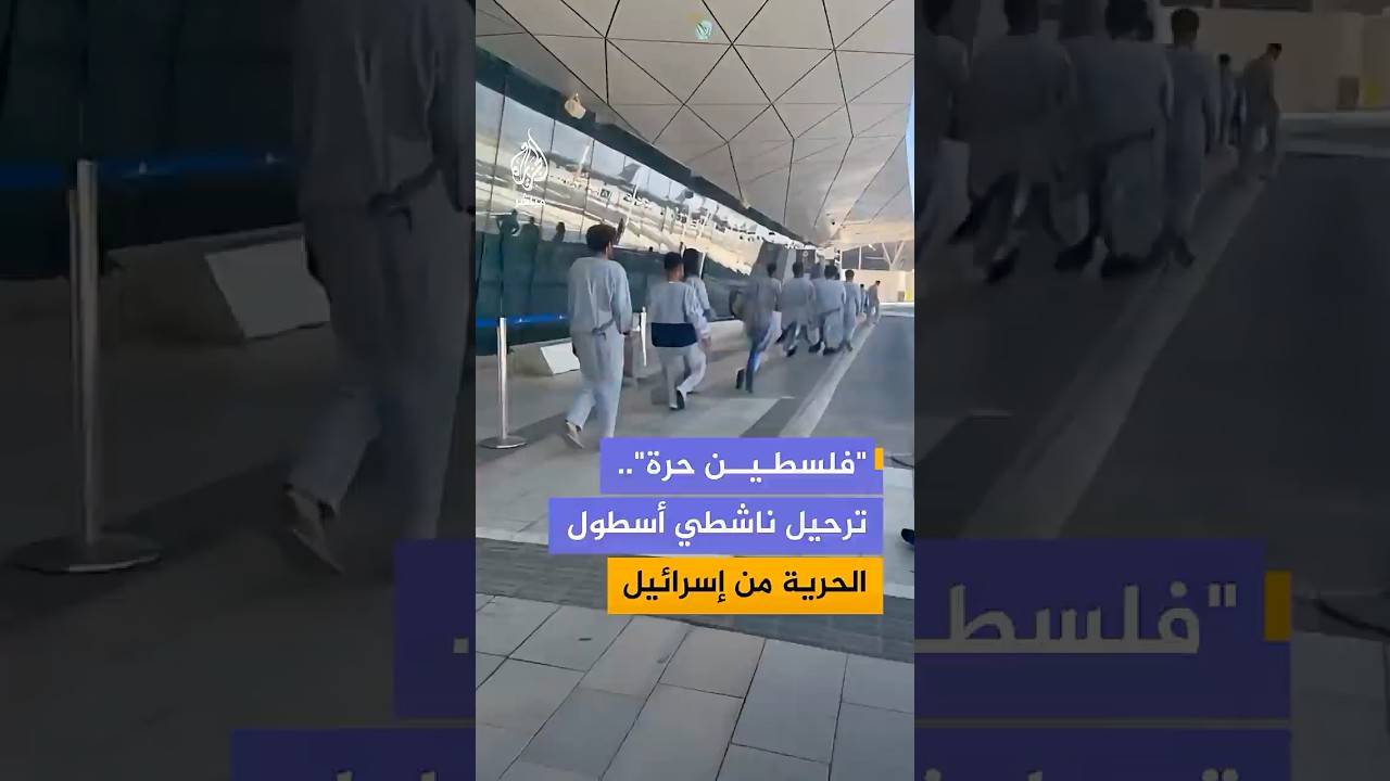 ناشطو أسطول الصمود يهتفون "فلسطين حرة" خلال ترحيلهم من إسرائيل إلى تركيا